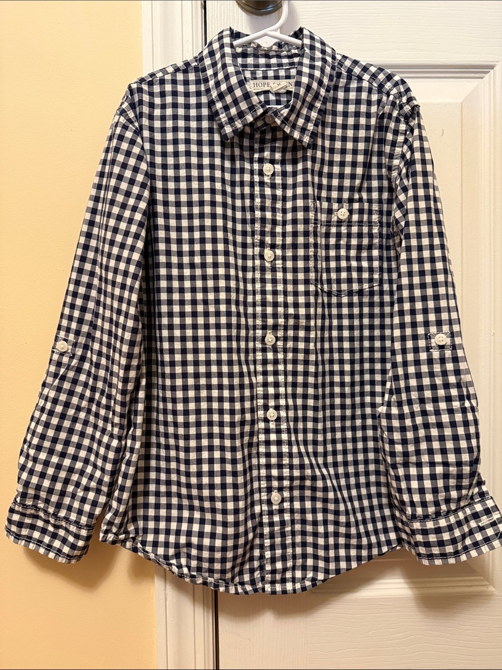 Hope & Henry Navy and White Gingham Button-Down Shirt